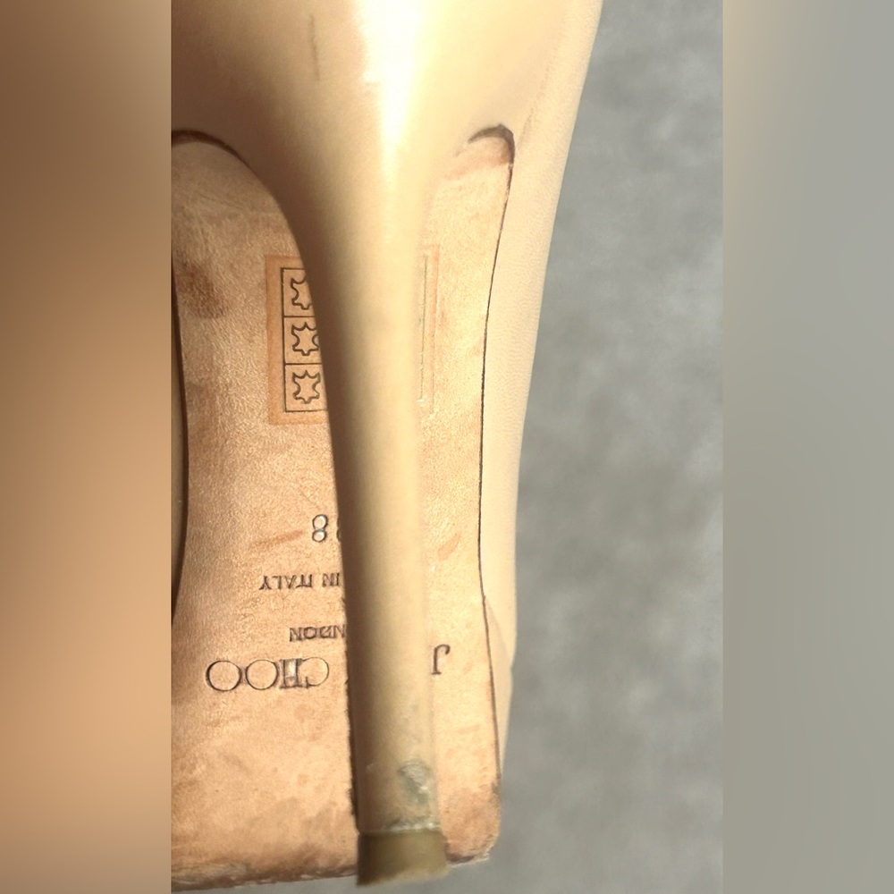 Jimmy Choo Beige Peep-Toe   Leather Heels 8 - Picture 4 of 12